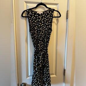 Michael Kors Sleeveless Belted Ruffle Dress; Black Floral